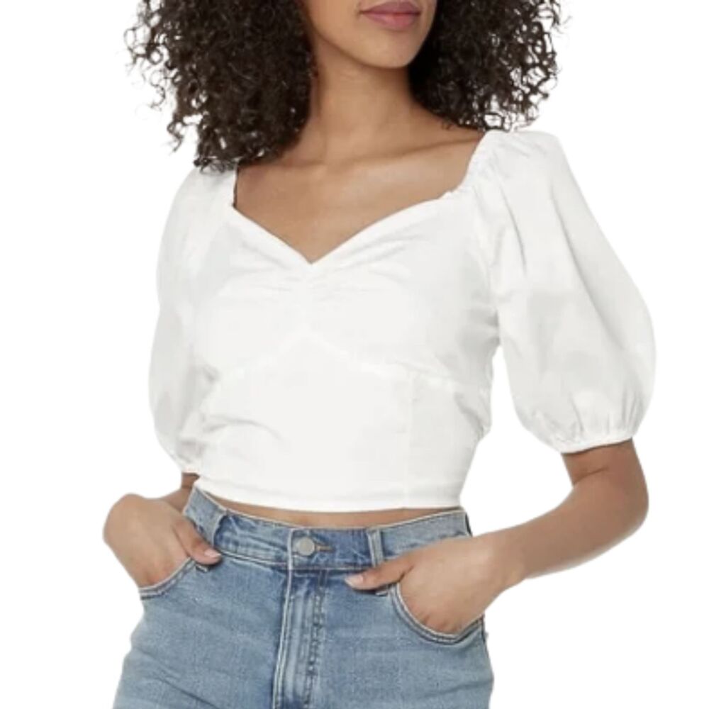 NWT The Drop Annie Sweetheart Puff-Sleeve Smocked Cotton Top Small